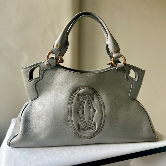 Cartier Handbags - CARTIER Marcello Gray Leather Handbag Embroidered Logo